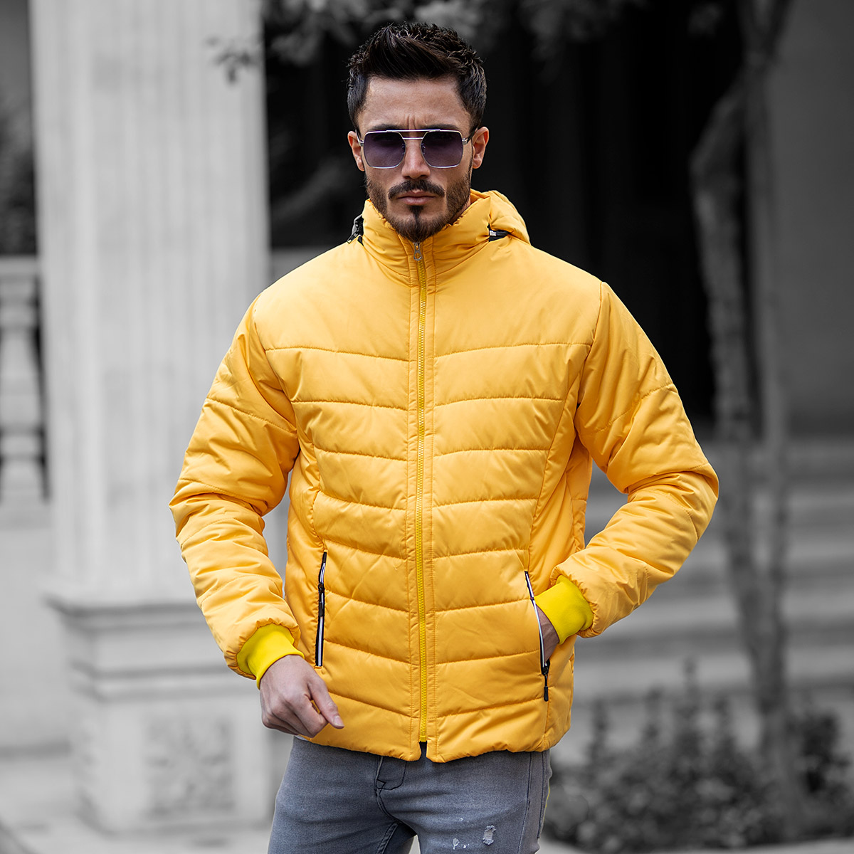 کاپشن denim زرد